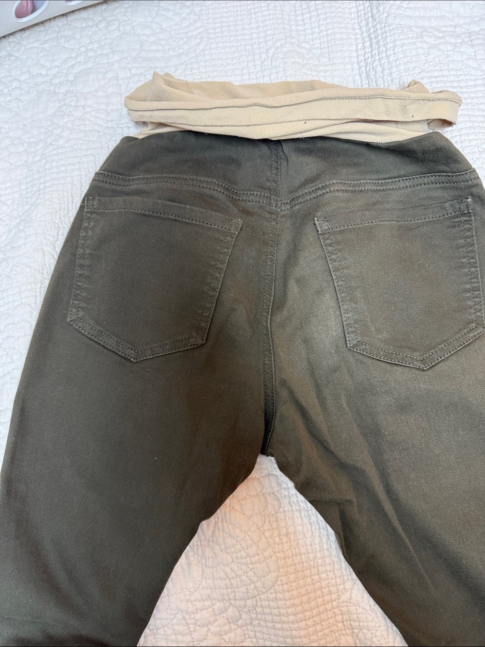 Motherhood Maternity Olive Jean leggings with Beige Fold-Over Band - Picture 2 of 2